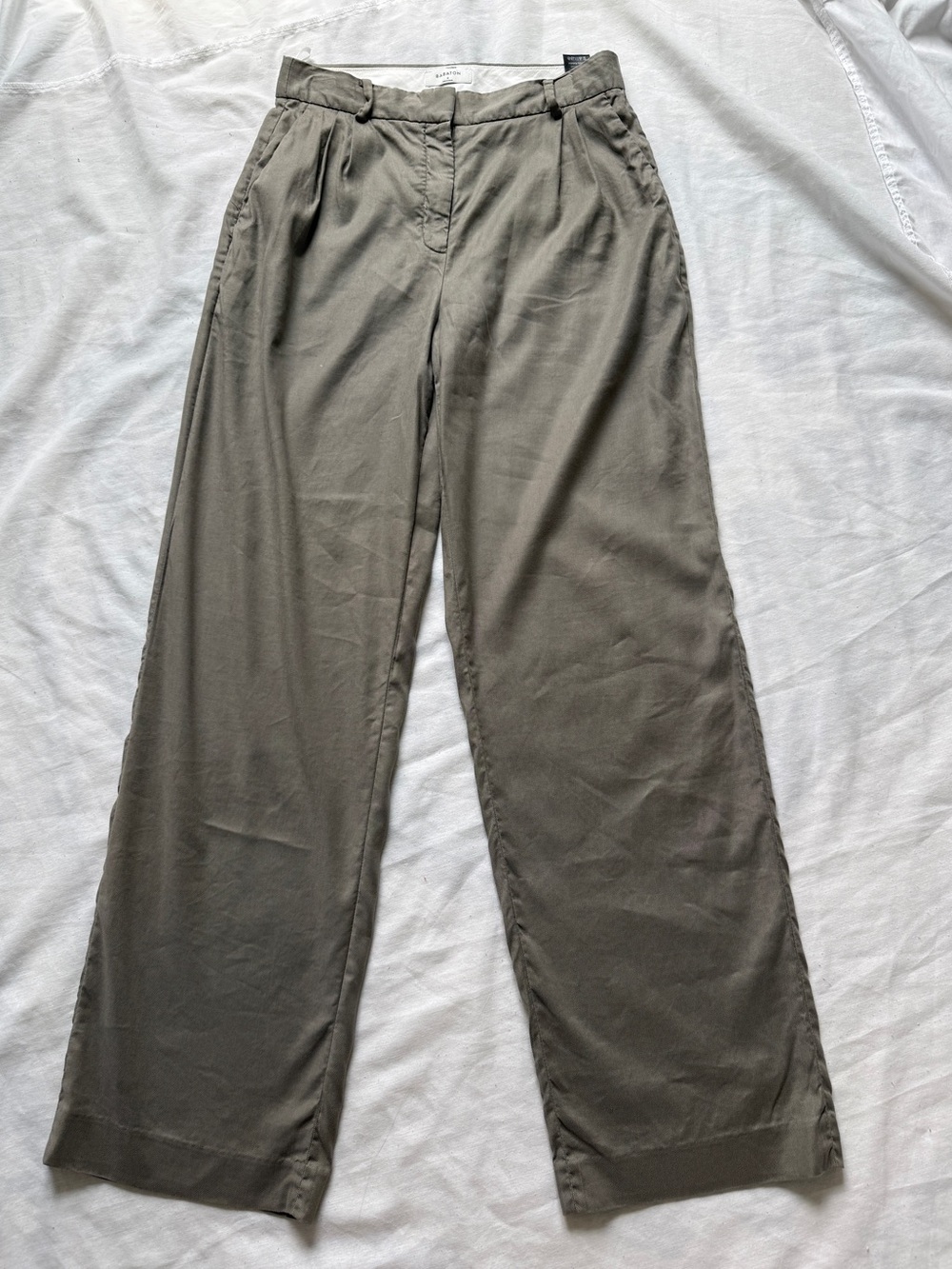 Babaton aritzia Olive-Green Pleated Wide Leg linen blend trousers 6 Read